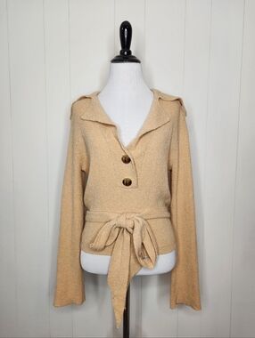 Nanushka Tan Rosalie Cotton Blend Terry Open Back Polo Sweater Women's Size XS